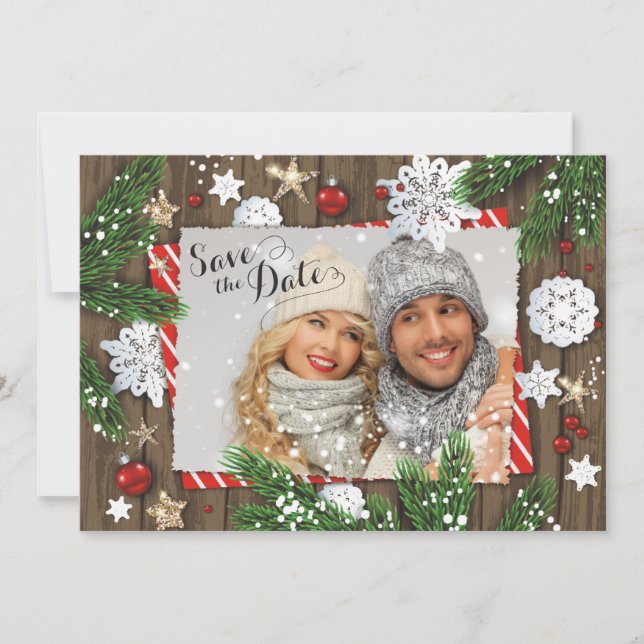 Christmas Wedding Photo Save the Date (Front)