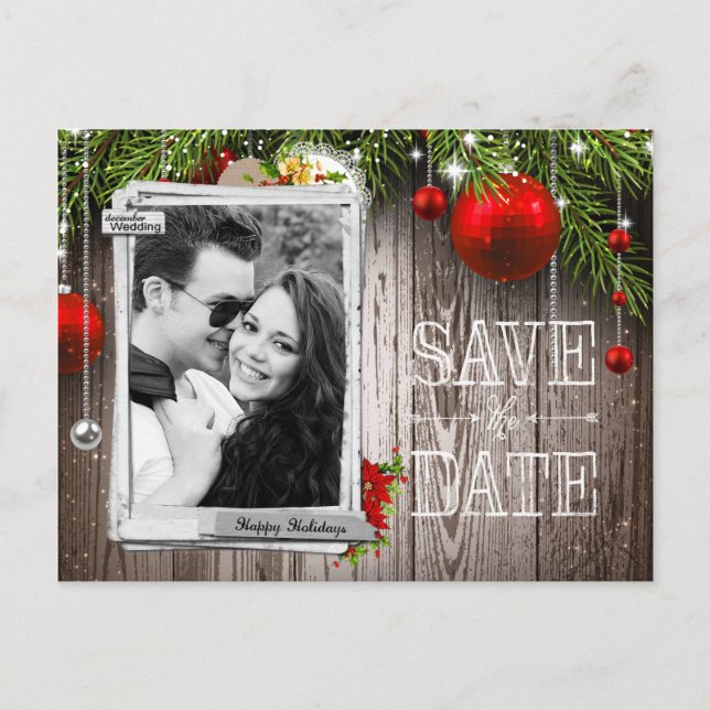 Christmas Wedding Photo Save the Date Announcement Postcard (Front)