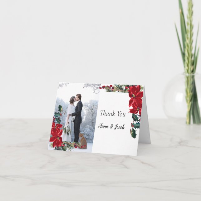 Christmas Wedding Photo Thank You Card (Front)