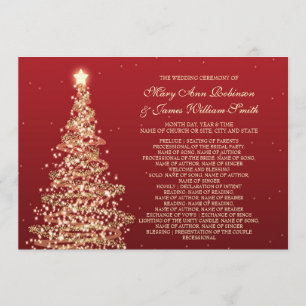 Christmas Wedding Program Red Gold Invitation