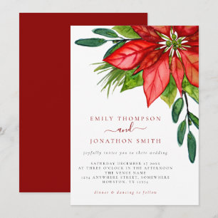 Christmas Wedding Red Poinsettia Foliage  Invitation