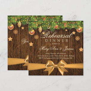 Christmas Wedding Rehearsal Dinner Gold Decor Invitation
