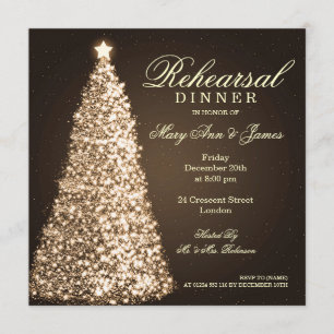 Christmas Wedding Rehearsal Dinner Gold Invitation