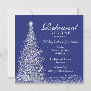 Christmas Wedding Rehearsal Dinner Silver Navy Invitation