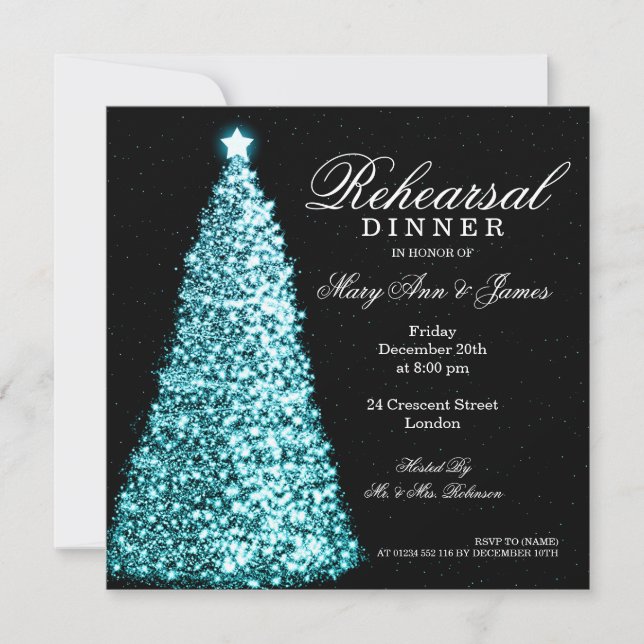 Christmas Wedding Rehearsal Dinner Turquoise Invitation (Front)