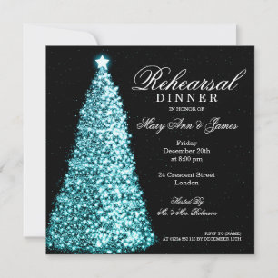 Christmas Wedding Rehearsal Dinner Turquoise Invitation