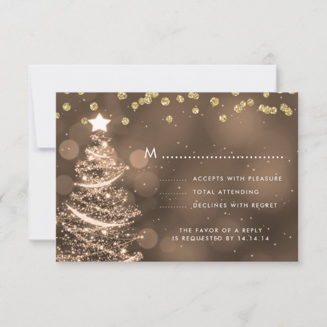 Christmas Wedding RSVP Sparkle Tree Gold (Front)