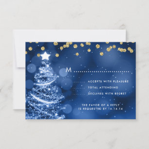 Christmas Wedding RSVP Sparkle Tree Gold Blue