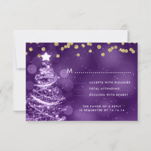 Christmas Wedding RSVP Sparkle Tree Gold Purple