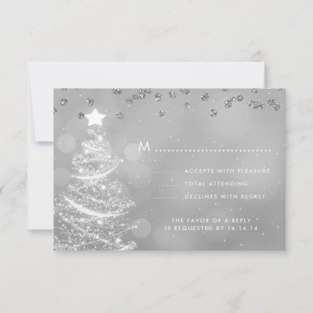 Christmas Wedding RSVP Sparkle Tree Silver  (Front)