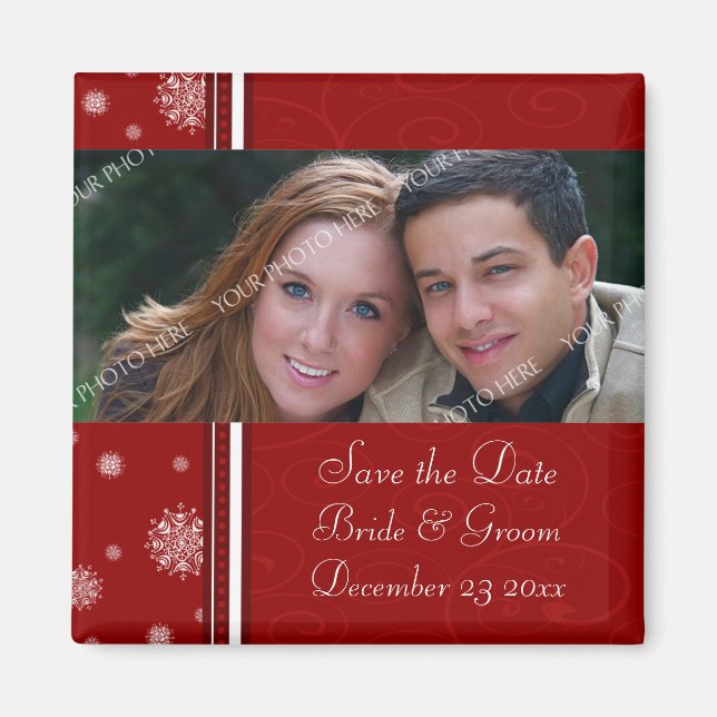 Christmas Wedding Save the Date Photo Magnet (Front)