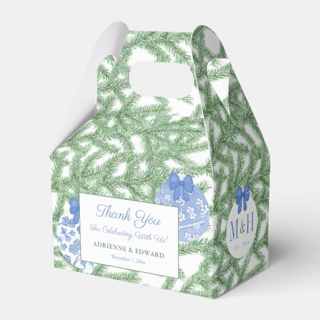 Christmas Wedding Shower Elegant Blue White Bauble Favour Box (Front Side)