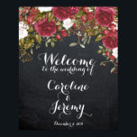 Christmas wedding sign red welcome chalkboard<br><div class="desc">Lovely chalkboard effect background sign with watercolour red and white Christmas florals. A great way to welcome guests to your winter wedding. Change the text/font/text colour to suit you!</div>