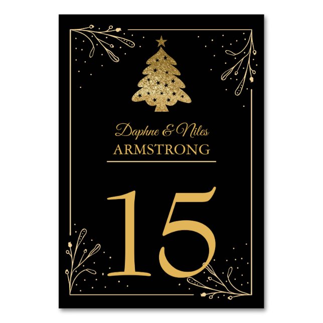 Christmas Wedding Table Numbers Black Gold (Front)