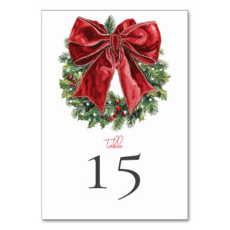 Christmas Wedding Table Numbers – Watercolor Wreat