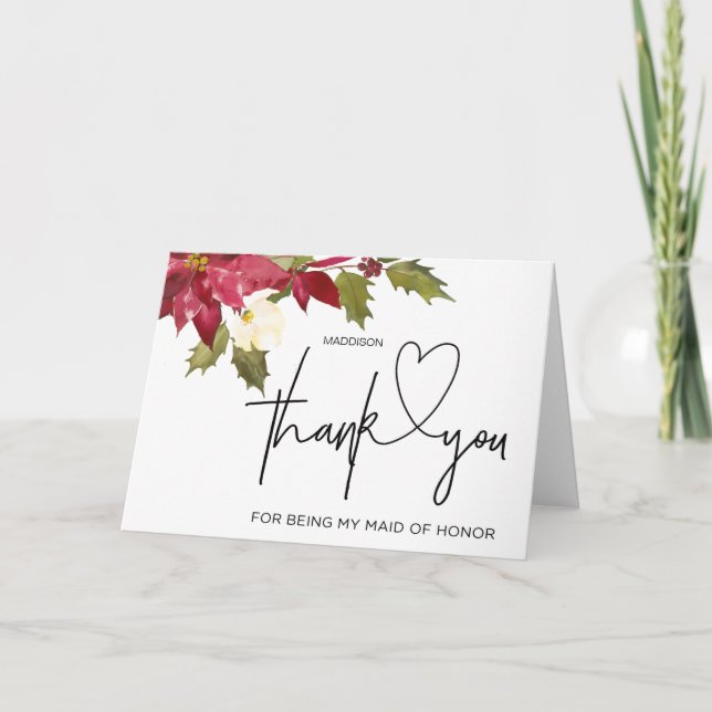 Christmas Wedding Thank You Maid of Honour Card (Front)