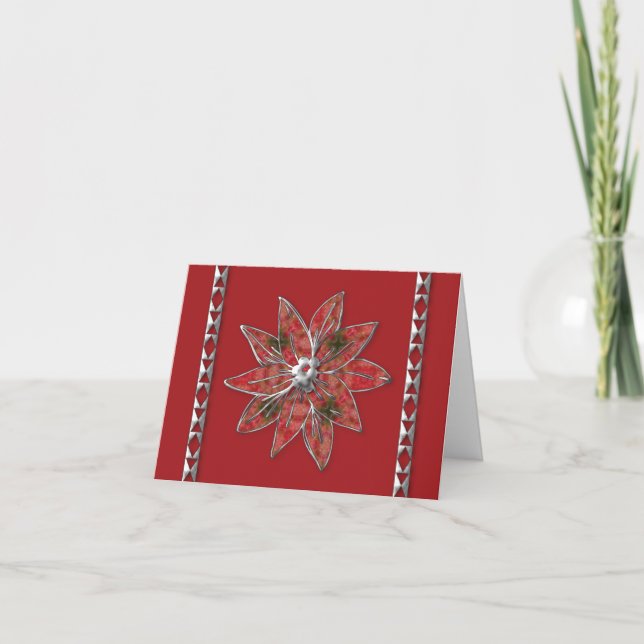 Christmas Wedding Thank you note card poinsettia (Front)