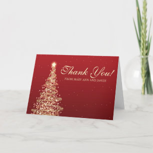 Christmas Wedding "Thank you" Red Gold Thank You Card