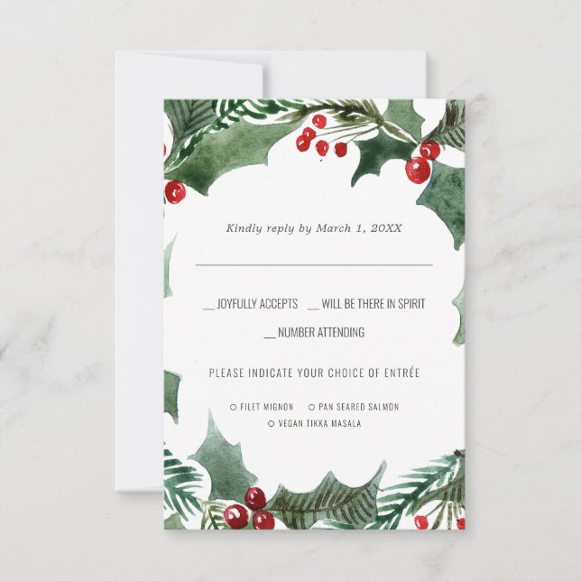 Christmas Wedding | Watercolor RSVP w/Meal Choice (Front)
