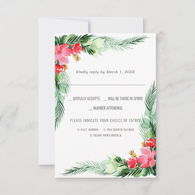 Christmas Wedding | Watercolor RSVP w/Meal Choice (Front)