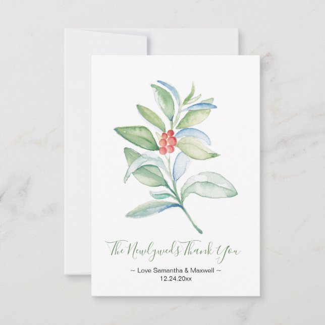 Christmas Wedding Watercolor Thank You Card (Front)