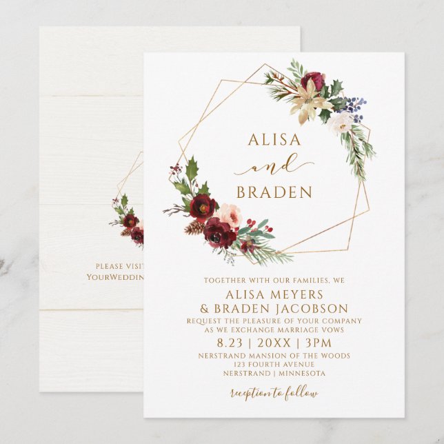 Christmas Wedding Winter Elegant Greenery Wreath Invitation (Front/Back)