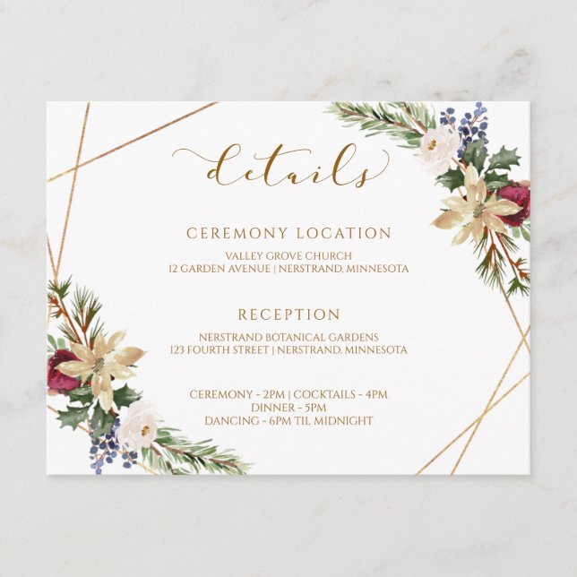 Christmas Wedding Winter Elegant Modern Details Enclosure Card (Front)