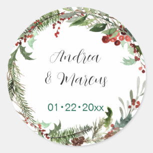 Christmas Wedding Wreath Classic Round Sticker