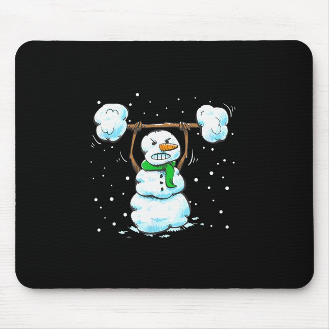 Christmas Weightlifting Snowman Shirt Funny Snowma Mouse Mat (Front)