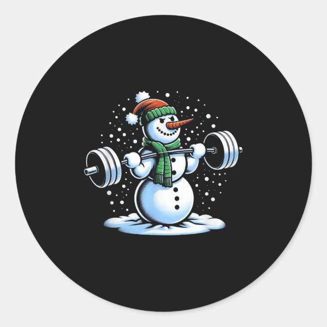 Christmas Weightlifting Snowman Winter Snowflake G Classic Round Sticker (Front)