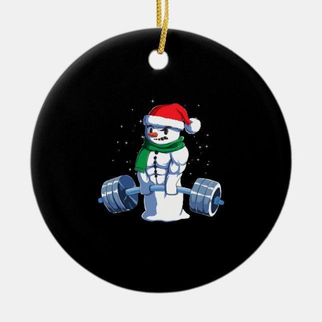 Christmas Weightlifting Xmas Deadlift Gift Idea Ceramic Tree Decoration (Front)