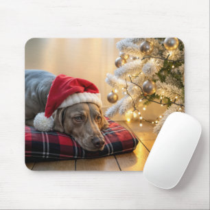 Christmas Weimaraner Dog By a Tree Mouse Mat