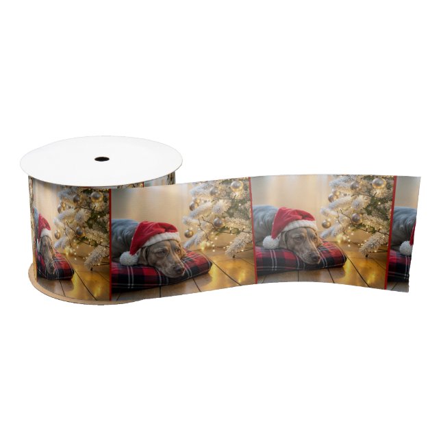 Christmas Weimaraner Dog By a Tree Satin Ribbon (Spool)