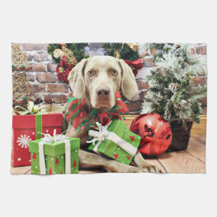 Christmas - Weimaraner - Lucy Tea Towel