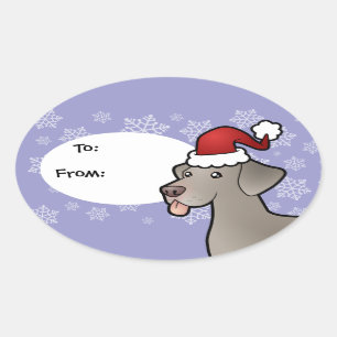 Christmas Weimaraner Oval Sticker