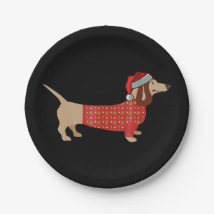 Christmas Weiner Dachshund Doxie In Dog Paper Plate