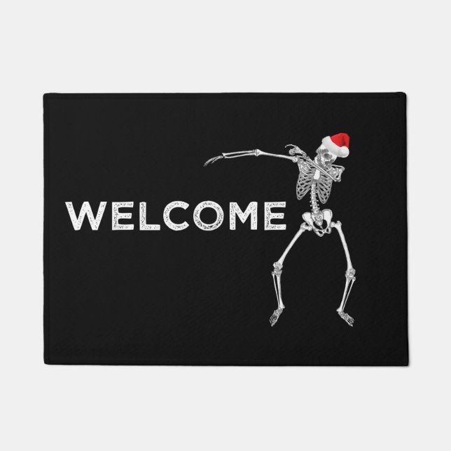 Christmas Welcome Doormat Dabbing Skeleton Santa (Front)