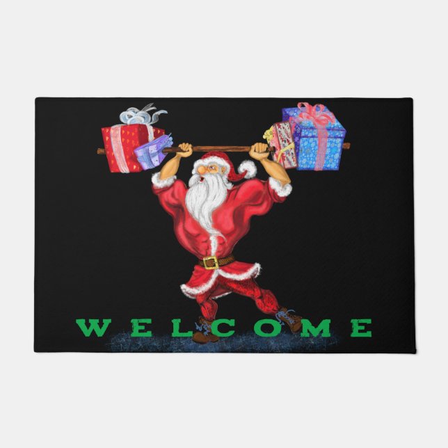 Christmas Welcome Doormat Santa with Gifts For You (Front)