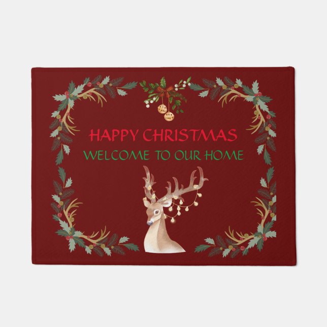 Christmas welcome mat. Customizable. Doormat (Front)