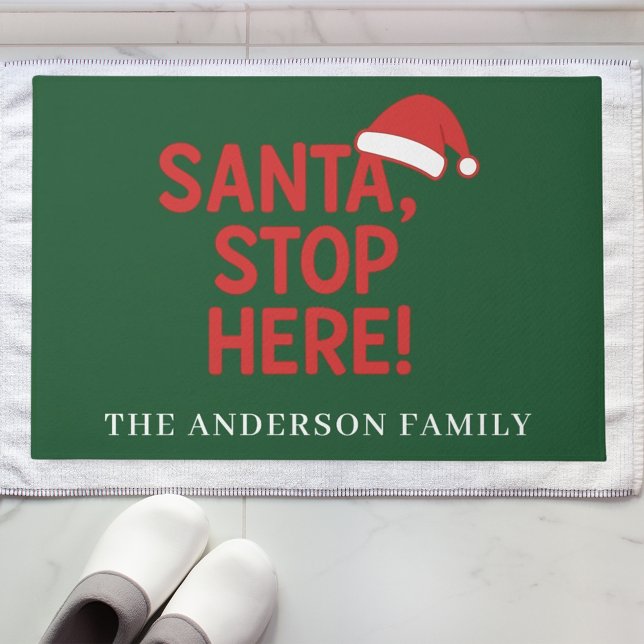 Christmas welcome quote Santa stop here green Doormat (Creator Uploaded)
