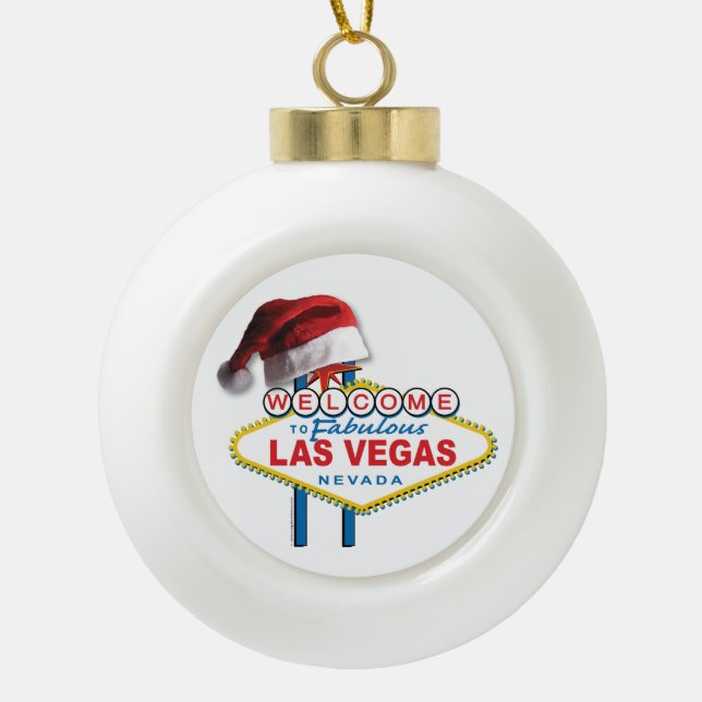 Christmas Welcome to Las Vegas sign Ceramic Ball Christmas Ornament (Front)