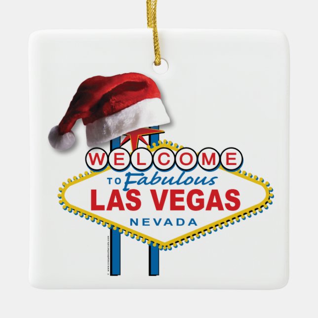 Christmas Welcome to Las Vegas Sign Ceramic Ornament (Front)