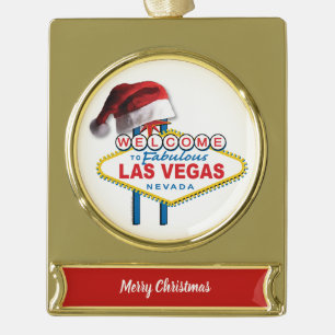 Christmas Welcome to Las Vegas Sign Gold Plated Banner Ornament