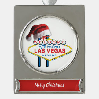 Christmas Welcome to Las Vegas Sign Silver Plated Banner Ornament