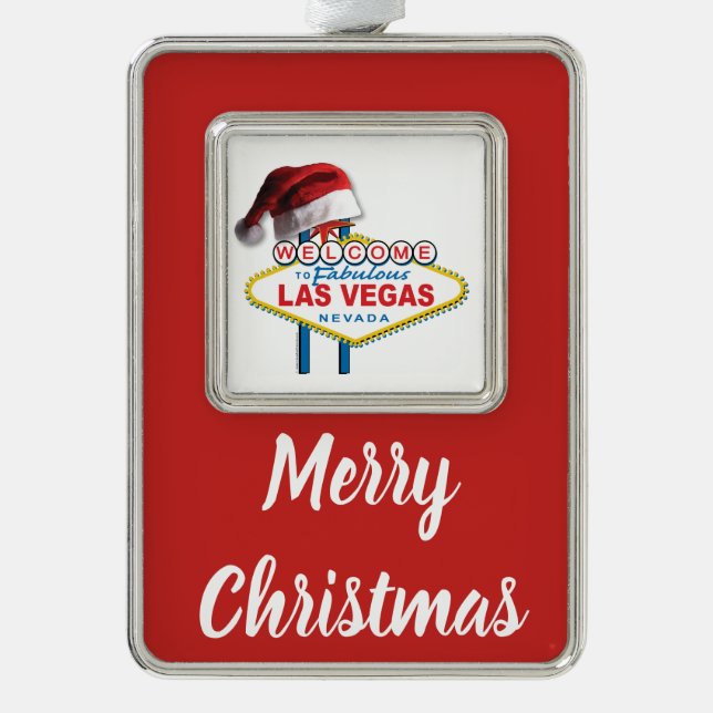 Christmas Welcome to Las Vegas Sign Silver Plated Framed Ornament (Front)