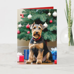 Christmas Welsh Terrier By The Tree Card