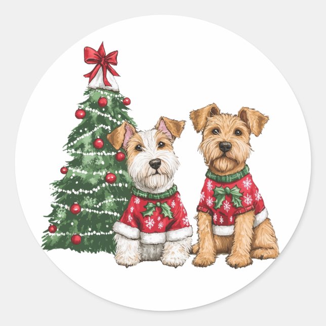 Christmas Welsh Wire Fox Terrier Dogs Classic Round Sticker (Front)