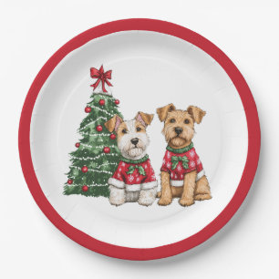 Christmas Welsh Wire Fox Terrier Dogs Paper Plate
