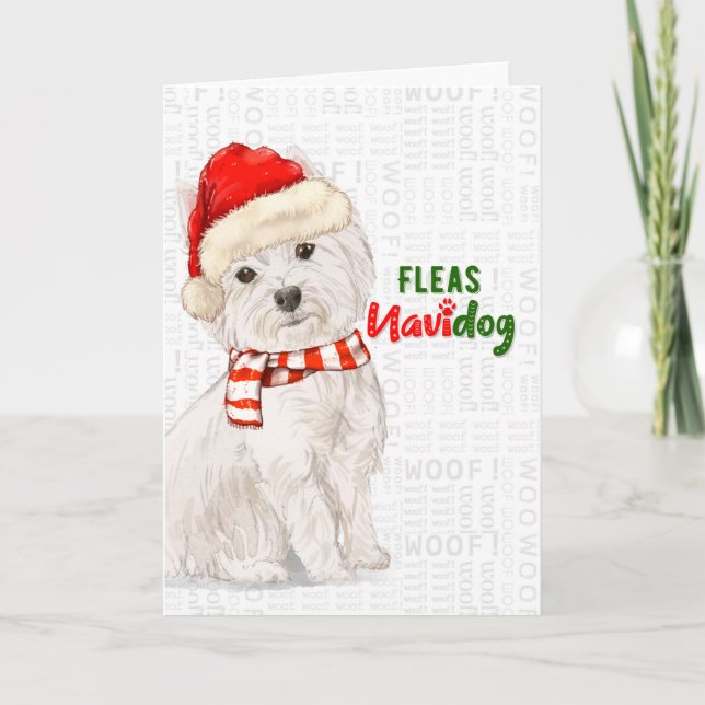Christmas West Highland Terrier Fleas NaviDOG Holiday Card (Front)