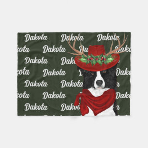 Christmas Western Border Collie with Dog's Name Fleece Blanket